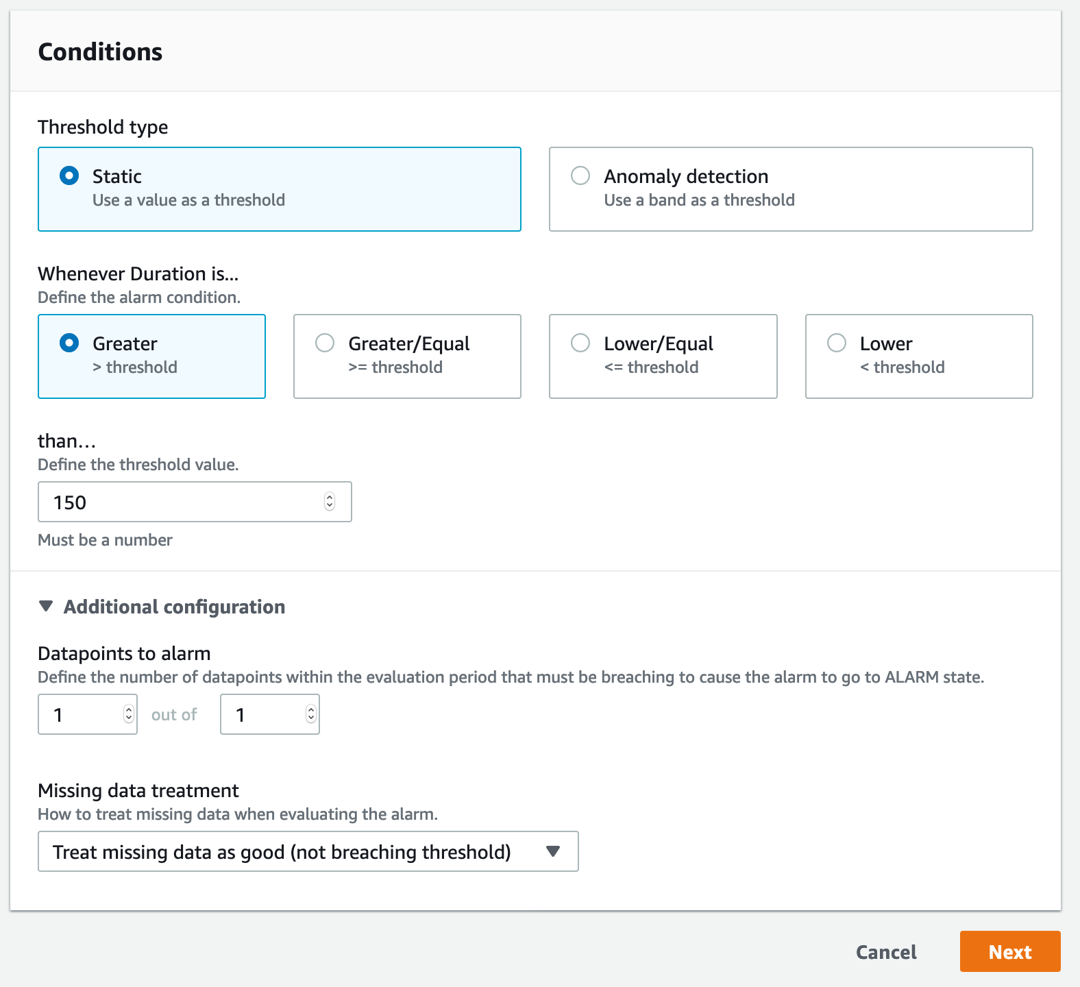 CloudWatch metric conditions