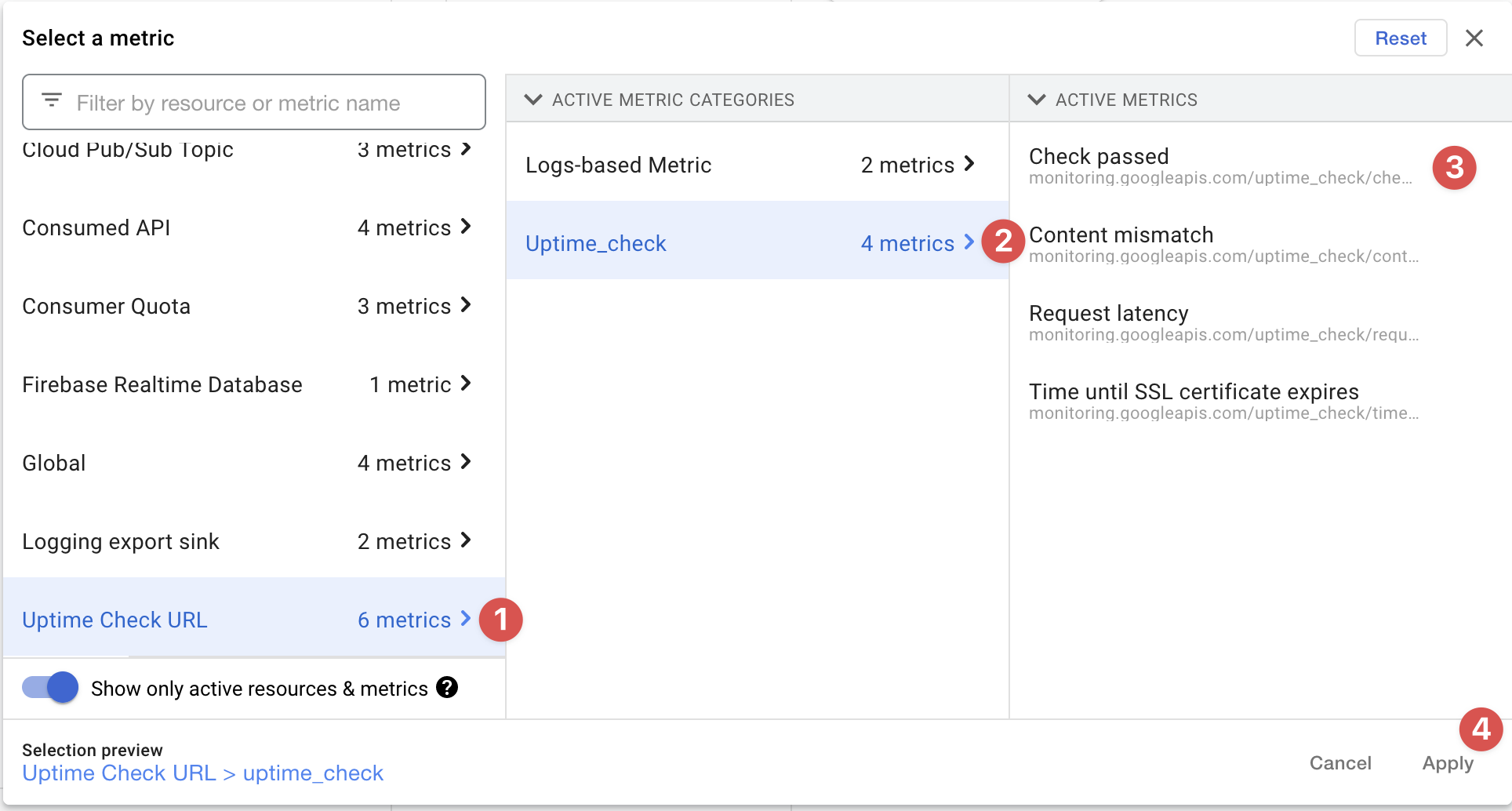 Choose uptime check