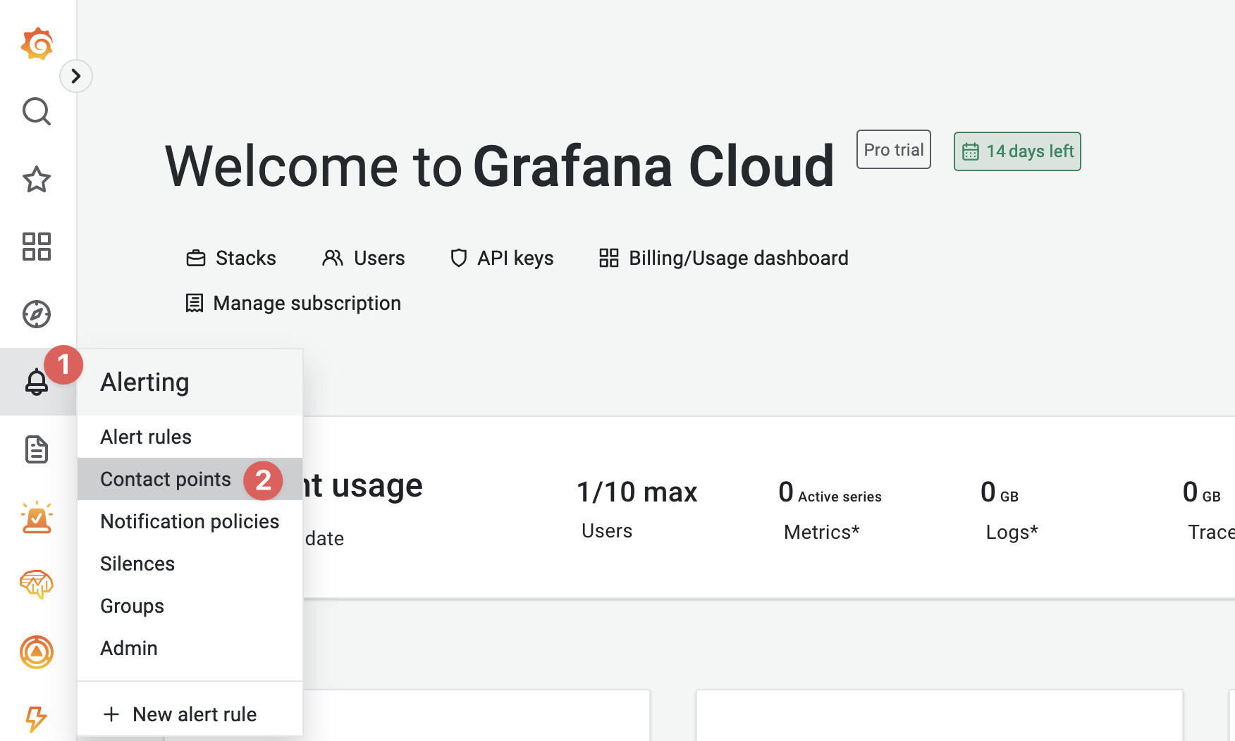 Access Grafana contact points