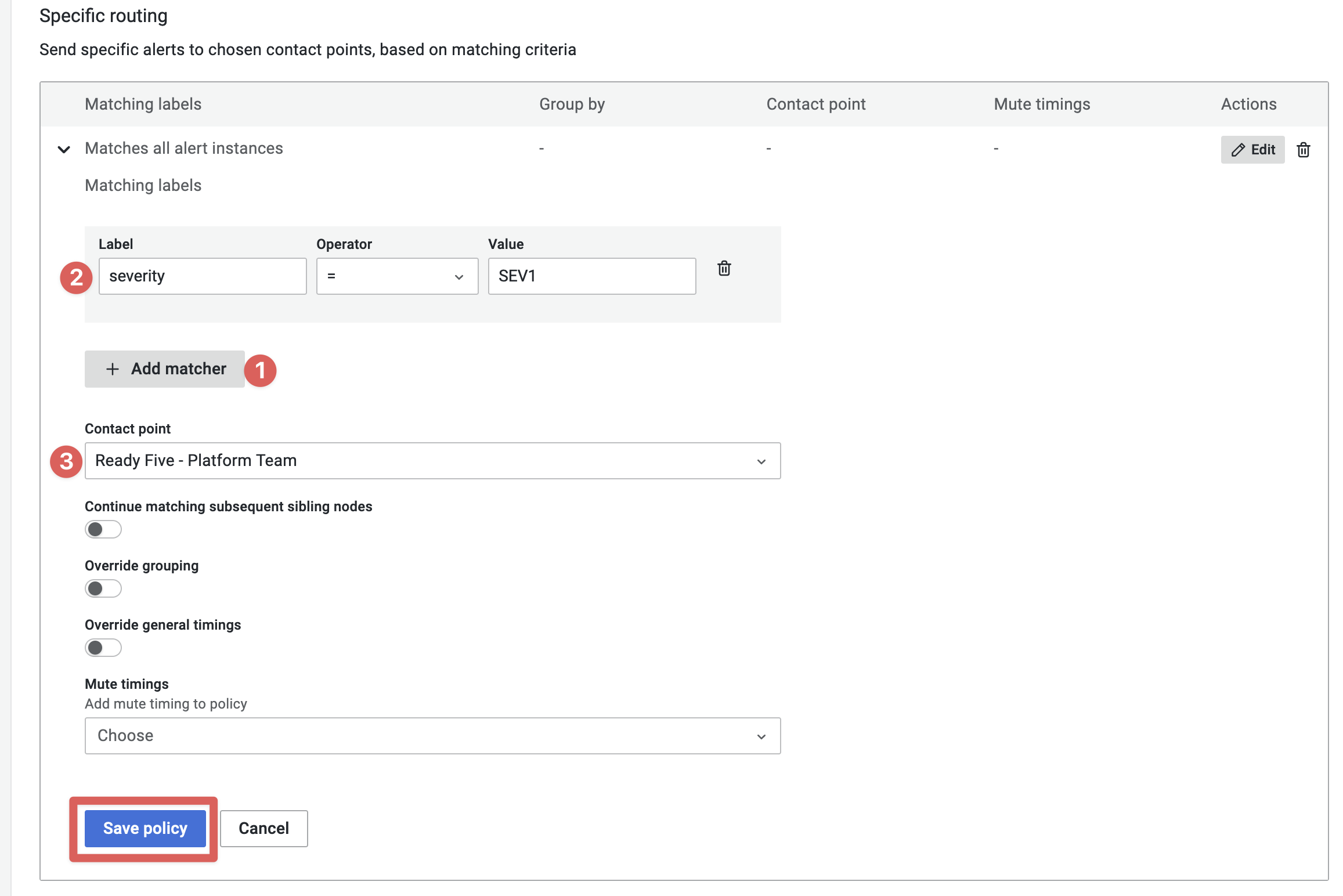 Edit root policy form