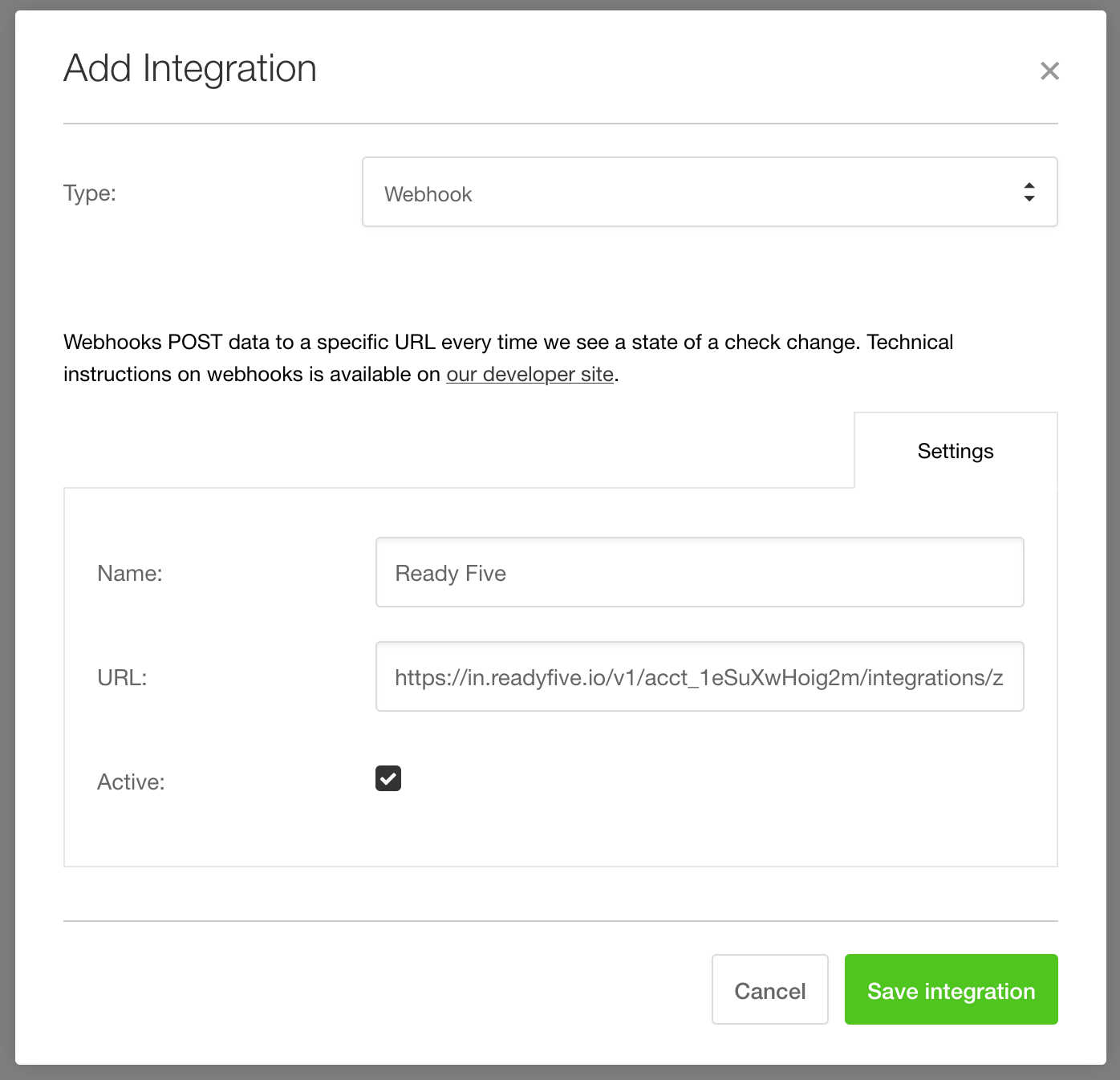 New integration form