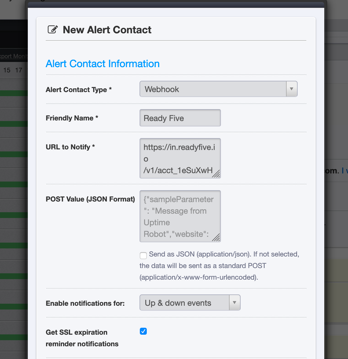 Alert Contact settings