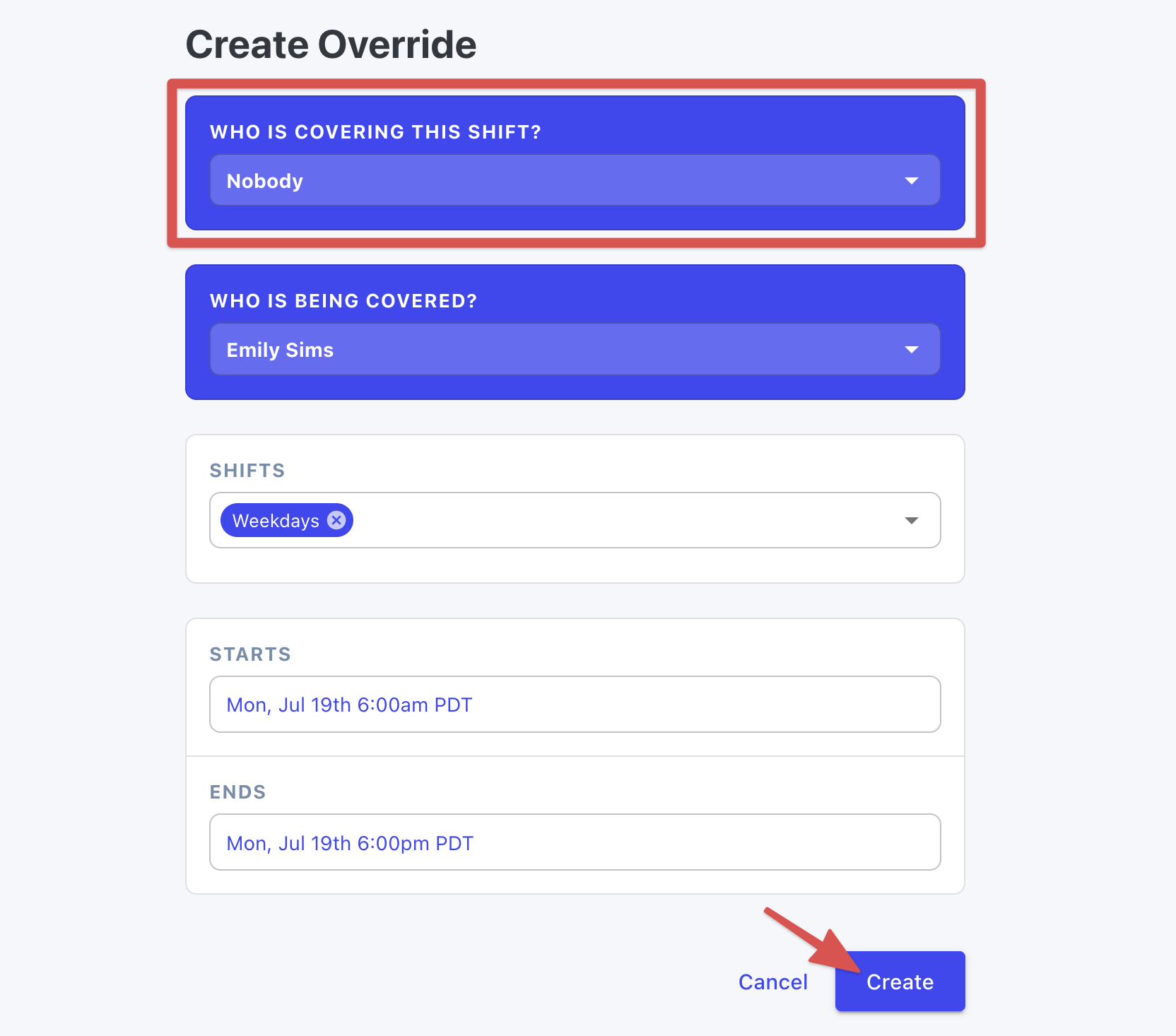 Add override form targeting nobody