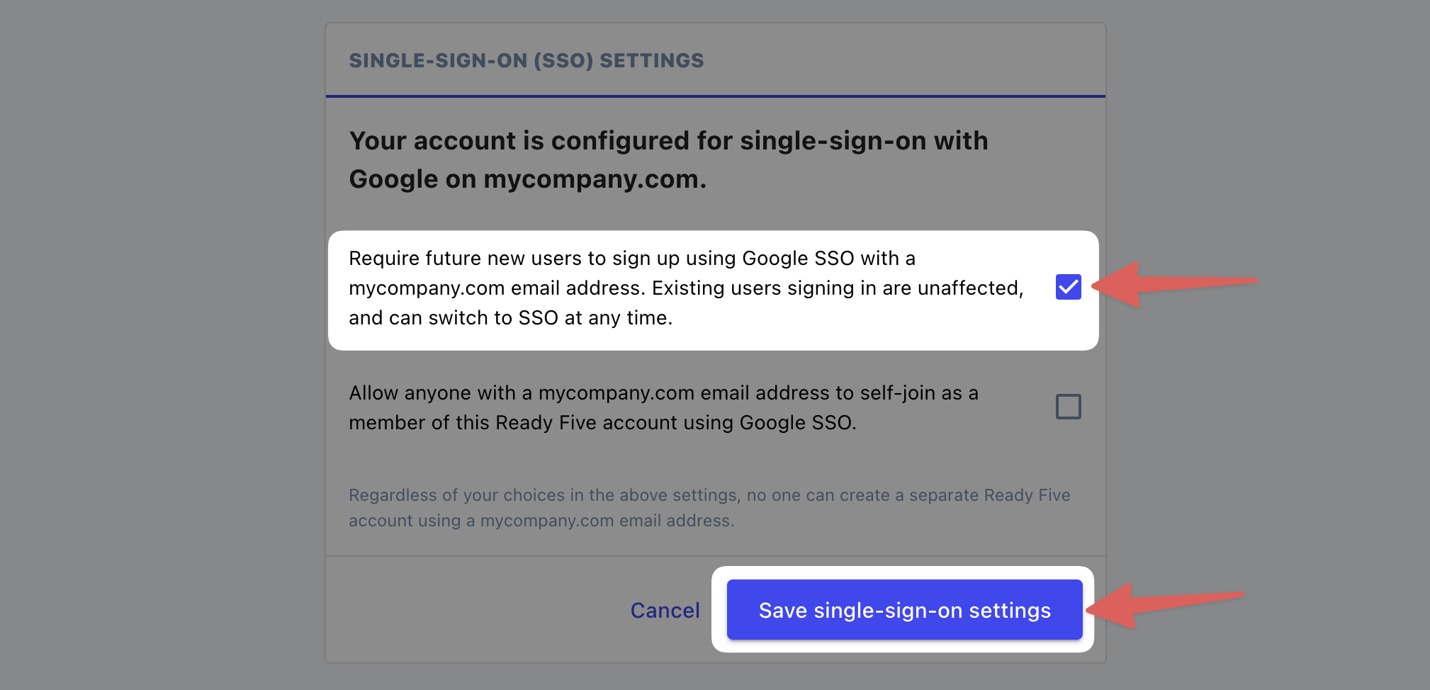 SSO form with required SSO checked