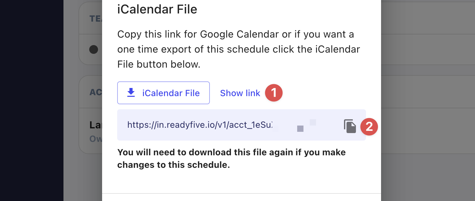 Google Calendar link location